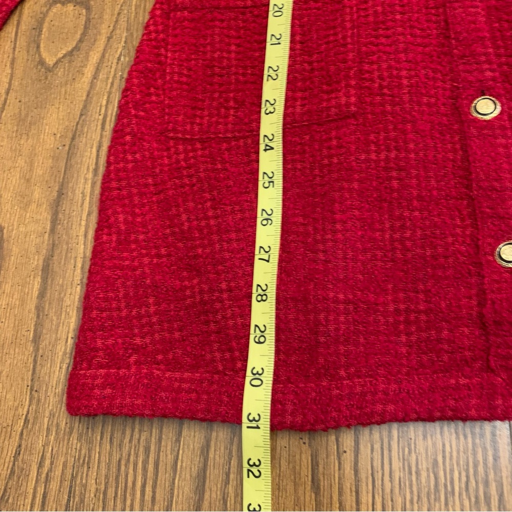 Zara Red Textured Long Sleeve V-neck Vintage Dress - Picture 11 of 15